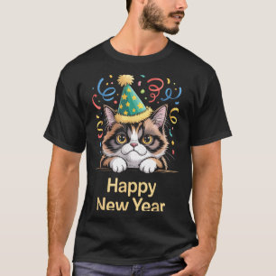 Cute Party Cat Happy New Year Funny New Year’s Eve T-Shirt