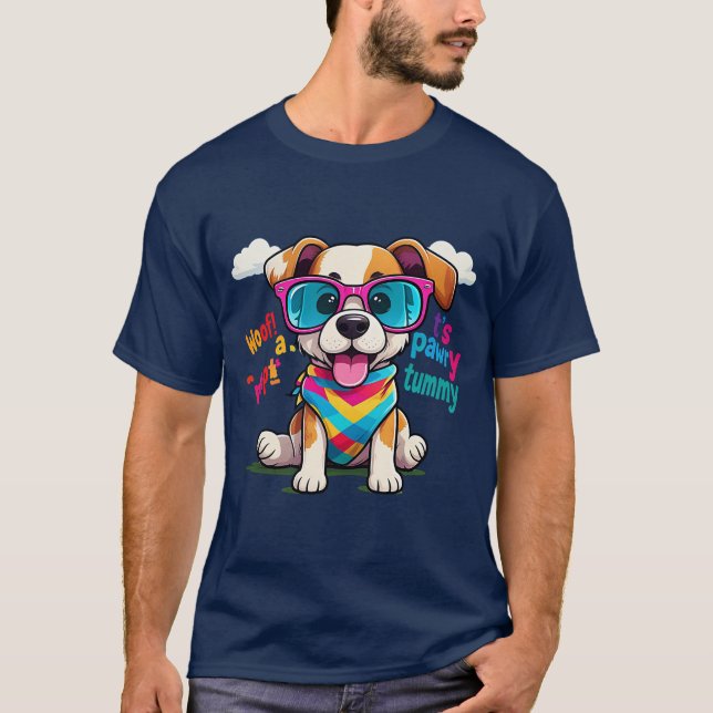 Cute Party Dog T-Shirt Funny Puppy with Sunglasses (Front)