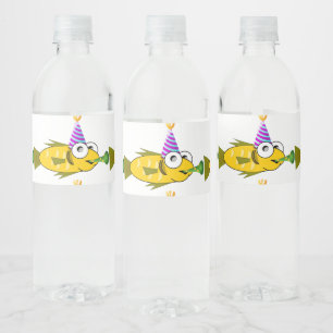 Cute Party Goldfish Personalised Birthday Water Bottle Label