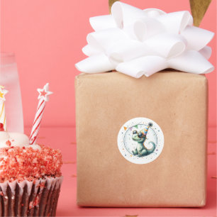 Cute Party Hat Dinosaur Birthday Favour Gift Classic Round Sticker