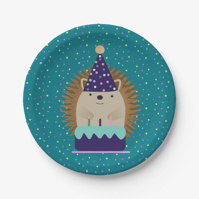 Cute Party Hedgehog Paper Plate (Front)
