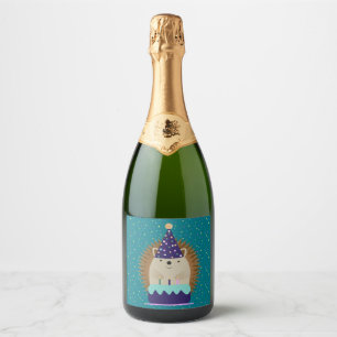 Cute Party Hedgehog  Sparkling Wine Label