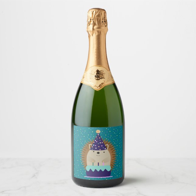 Cute Party Hedgehog  Sparkling Wine Label (Front)