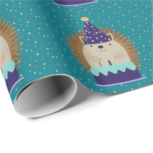 Cute Party Hedgehog Wrapping Paper