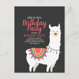 Cute Party Llama and Balloon Birthday Invitation