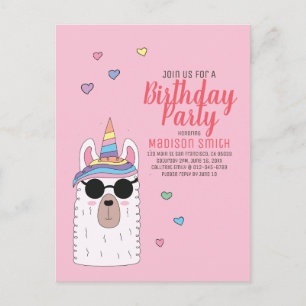 Cute Party Llamacorn Birthday Invitation