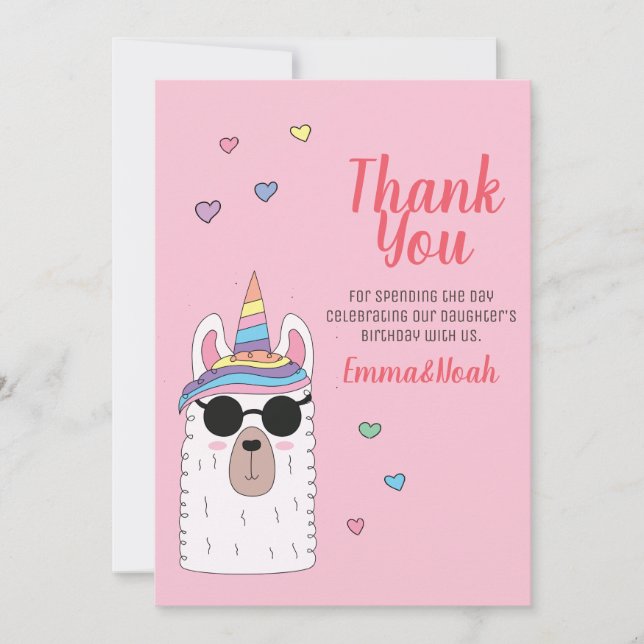 Cute Party Llamacorn Birthday Thank You (Front)