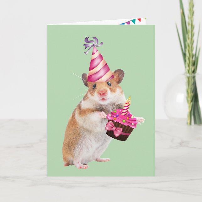 Cute Party Mouse And Cupcake Birthday Card (Front)
