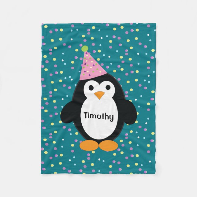 Cute Party Penguin Fleece Blanket (Front)