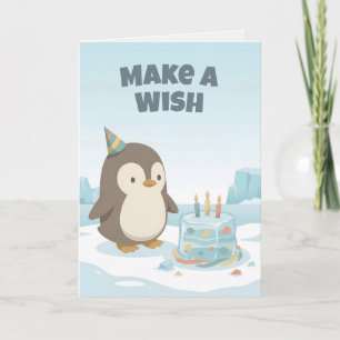 Cute Party Penguin   Make a Wish   Custom Birthday Card