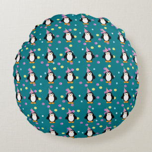 Cute Party Penguin pattern Round Cushion