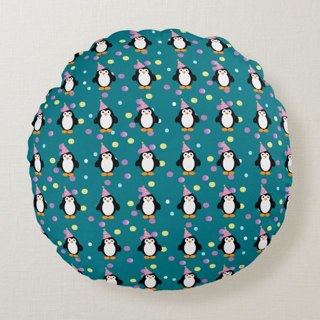 Cute Party Penguin pattern Round Cushion (Front)