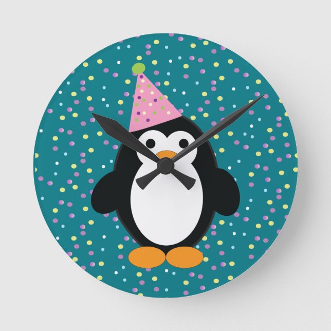Cute Party Penguin Round Clock (Front)