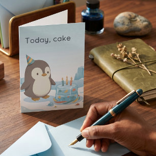 Cute Party Penguin   Today, Cake   Custom Birthday Card