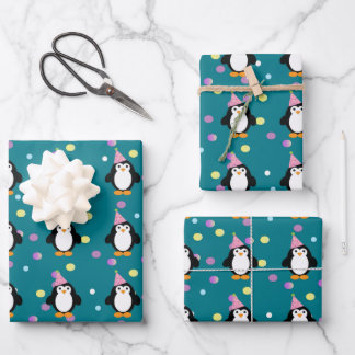 Cute Party Penguin Wrapping Paper Sheet