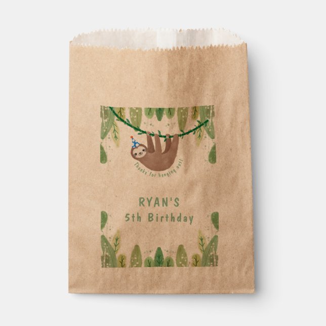 Cute party sloth blue and white hat birthday favour bags (Front)