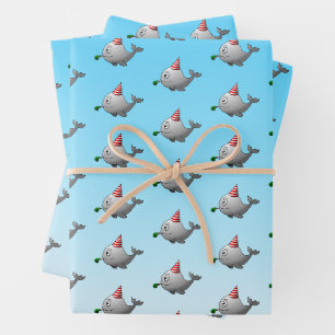 Cute Party Whale Wrapping Paper Sheet