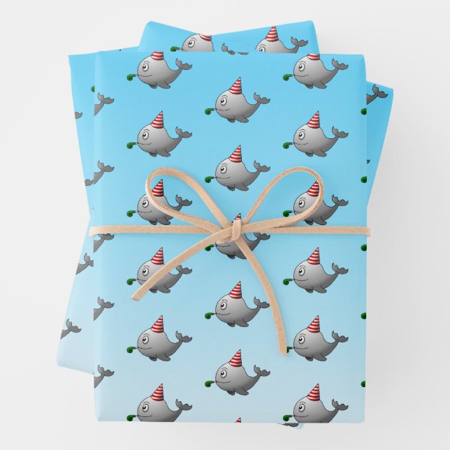 Cute Party Whale Wrapping Paper Sheet (In situ)