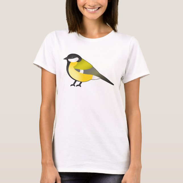 Cute Parus Major Bird Cartoon Illustration T-Shirt (Front)