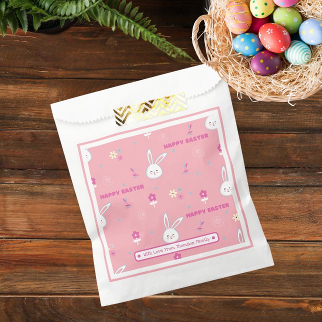 Cute Paste Pink Colour Easter Bunny Floral  Favour Bags (Creator Uploaded)