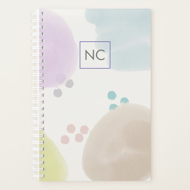 Cute Pastel Abstract Brush Strokes Monogram Planner (Front)