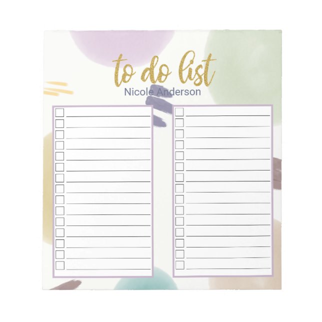 Cute Pastel Abstract Brush Strokes To Do List Notepad (Front)