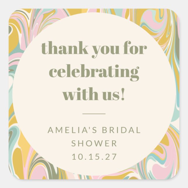 Cute Pastel Abstract Custom Bridal Shower Thanks Square Sticker (Front)