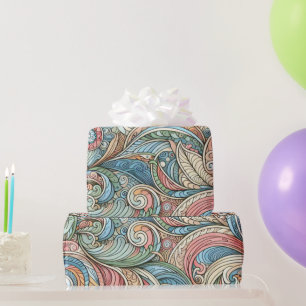 Cute pastel abstract nature Kids birthday Blue Wrapping Paper