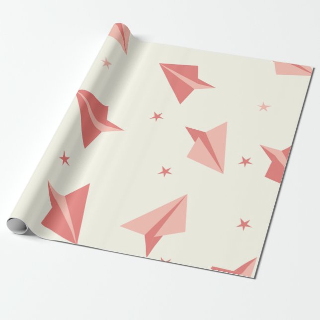 Cute Pastel Aeroplane Pattern Gift Wrapping Paper (Unrolled)