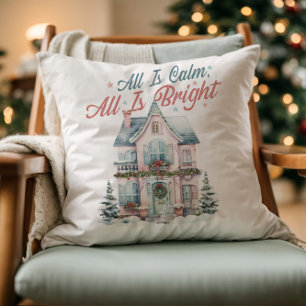 Cute Pastel All is Calm, All is Bright Christmas  Cushion