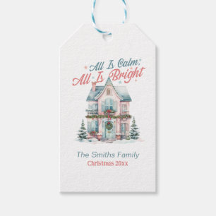 Cute Pastel All is Calm, All is Bright Christmas  Gift Tags