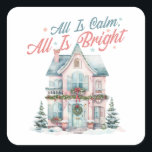 Cute Pastel All is Calm, All is Bright Christmas  Square Sticker<br><div class="desc">Cute Pastel All is Calm,  All is Bright Christmas Square Sticker</div>