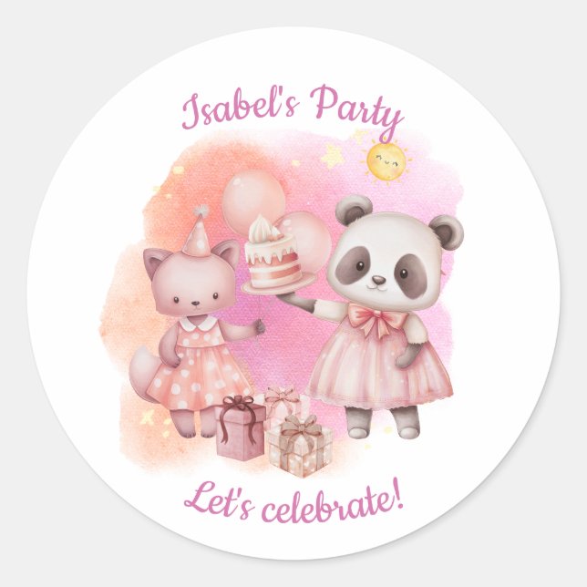 Cute Pastel Animal Birthday Stickers (Front)