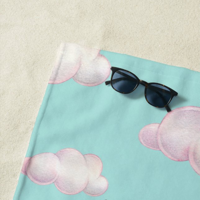 Cute Pastel Animals On Clouds Monogram  Beach Towel (In Situ)