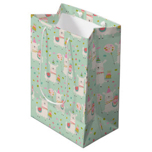 Cute Pastel Aqua Turquoise Party Llama Kids Medium Gift Bag