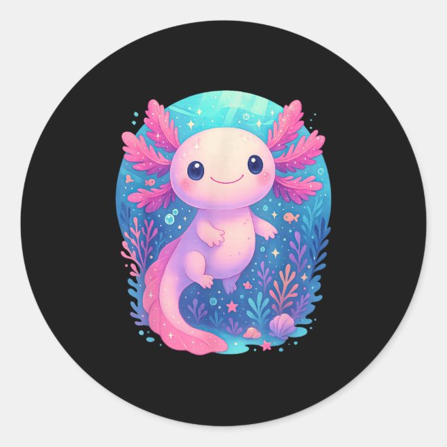 Cute Pastel Axolotl Underwater Ocean Animal  Classic Round Sticker (Front)