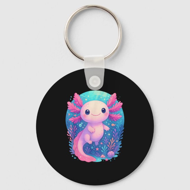 Cute Pastel Axolotl Underwater Ocean Animal  Key Ring (Front)
