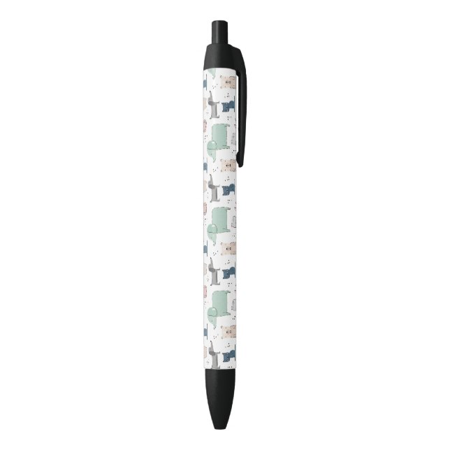 Cute Pastel Baby Animal Pattern Black Ink Pen (Bottom (Vertical))