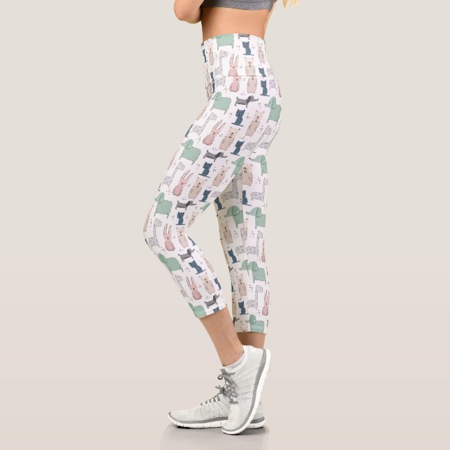 Cute Pastel Baby Animal Pattern Capri Leggings (Left)