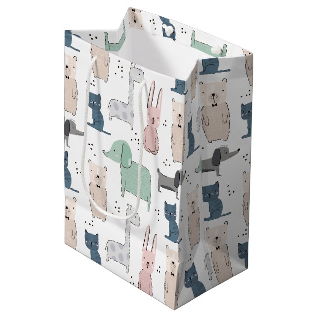 Cute Pastel Baby Animal Pattern Medium Gift Bag (Front Angled)