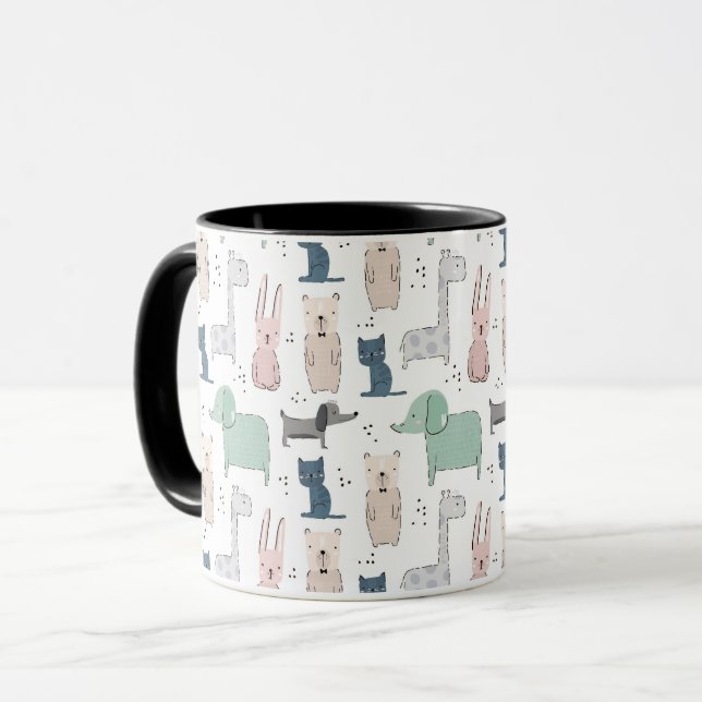 Cute Pastel Baby Animal Pattern Mug (Front Left)