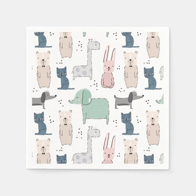 Cute Pastel Baby Animal Pattern Napkin (Front)