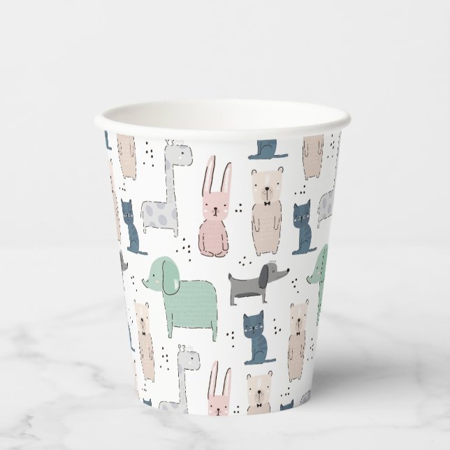 Cute Pastel Baby Animal Pattern Paper Cups (Front)