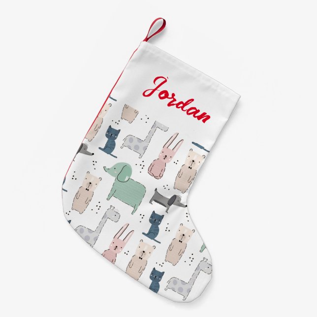Cute Pastel Baby Animal Pattern Small Christmas Stocking (Front (Hanging))