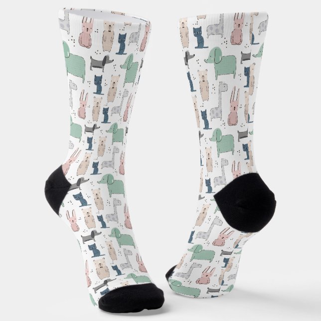 Cute Pastel Baby Animal Pattern Socks (Angled)