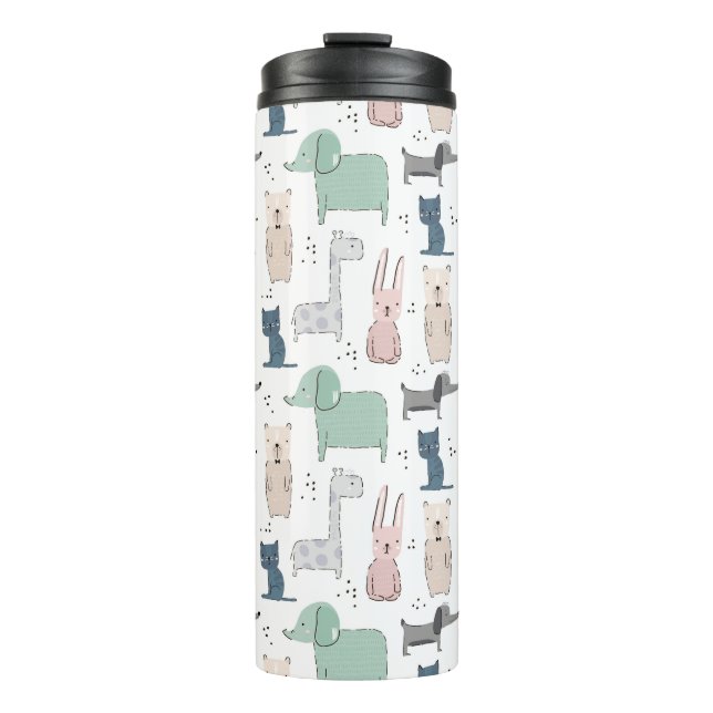 Cute Pastel Baby Animal Pattern Thermal Tumbler (Front)