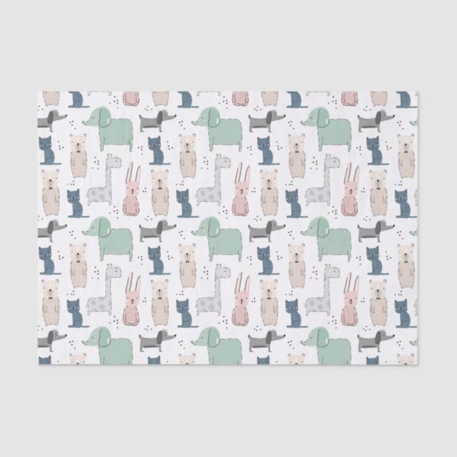 Cute Pastel Baby Animal Pattern Tissue Paper (Front)