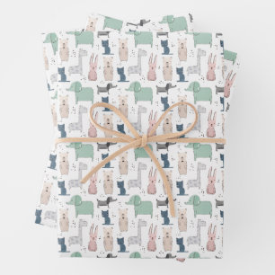 Cute Pastel Baby Animal Pattern Wrapping Paper Sheet