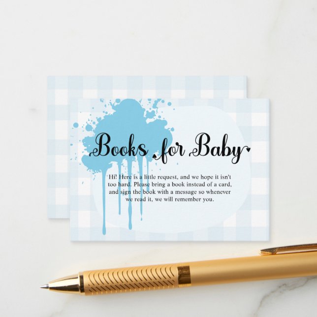 Cute Pastel Baby Blue Gingham Baby Shower Enclosure Card (Front/Back In Situ)