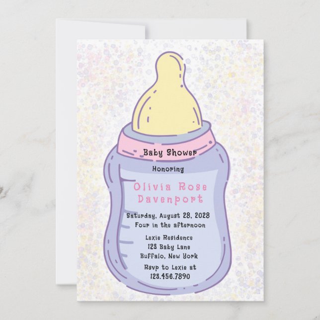 Cute Pastel Baby Bottle Baby Shower Invitation (Front)